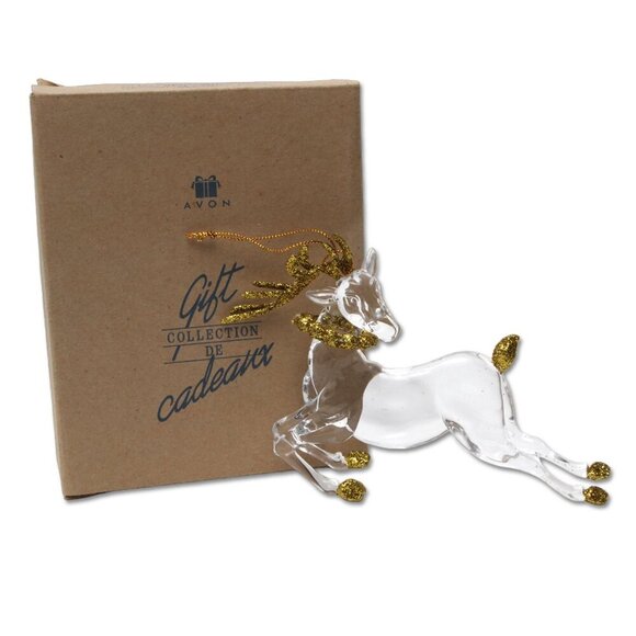 Vintage Avon Acrylic Glass Snowman & Reindeer Christmas Ornament Gold Silver - Picture 4 of 10